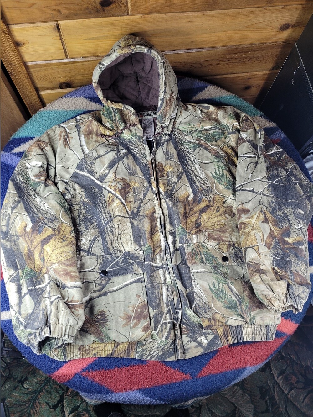 Russell Outdoors Flintlock Camo Hooded Jacket Mens 2XL XXL Realtree Quilted Zip